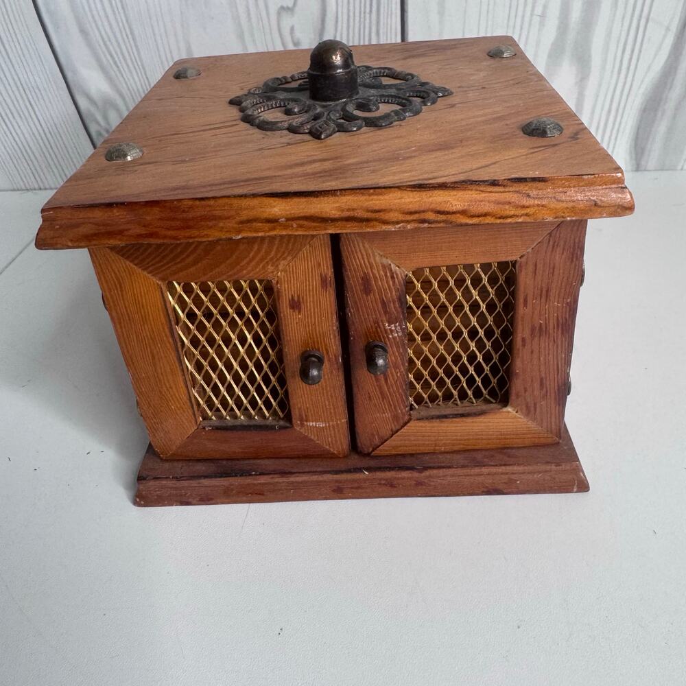 Vintage Wood and Cork Mid-Century Modern Coasters 8 and Cabinet